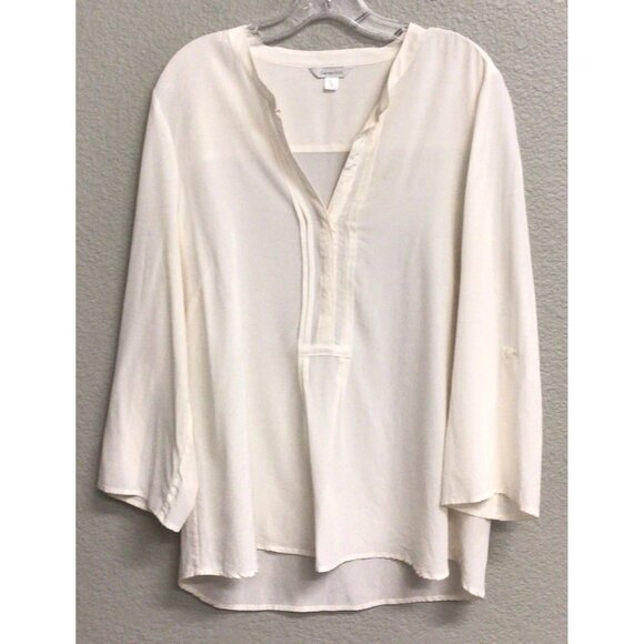 Garnet Hill Blouse 100% Silk Ivory Buttons Pleats Long Sleeves 16 Roll Tab Slv - Picture 10 of 12